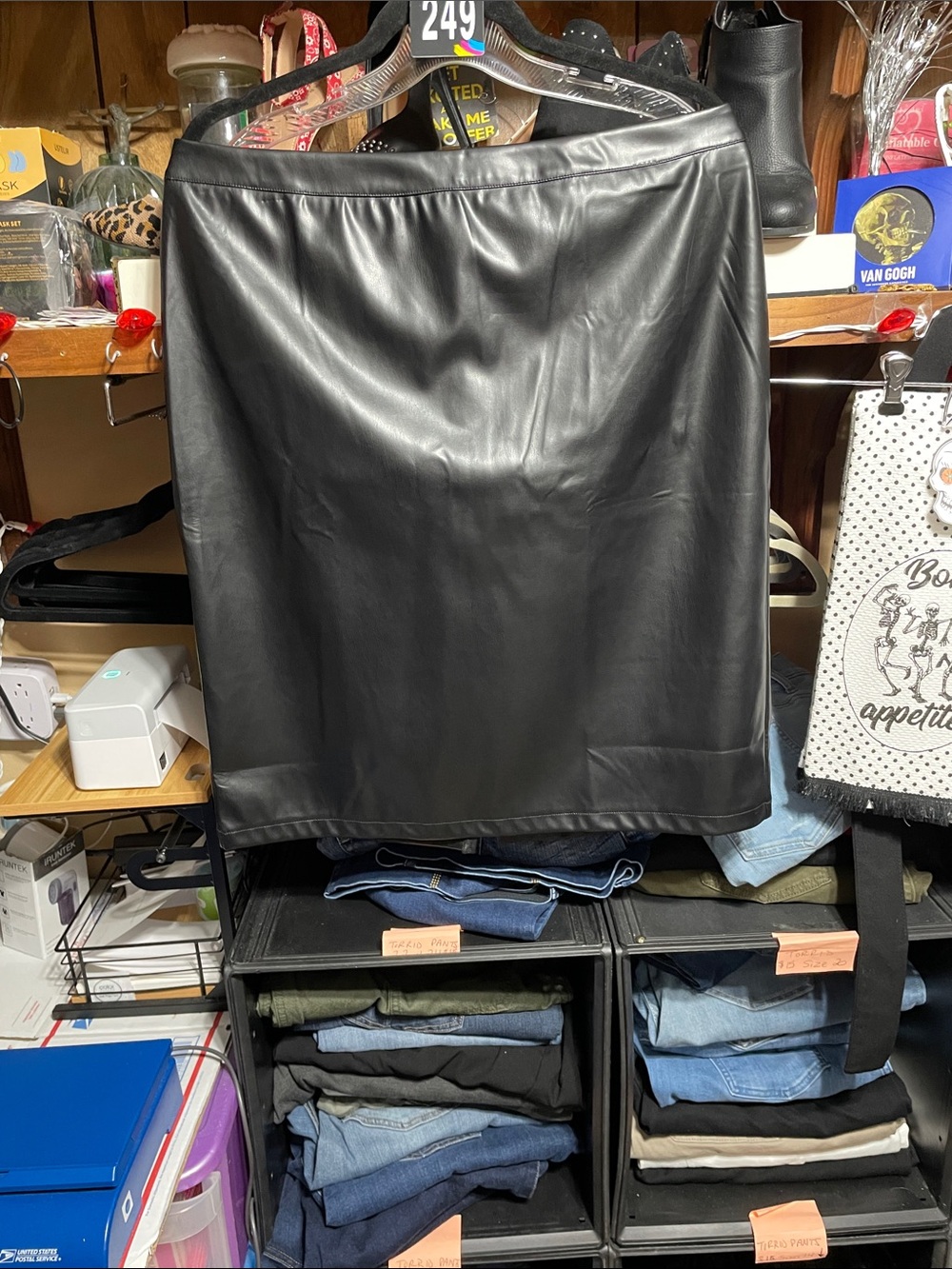 #249 size xl Belle Poque Black Faux Leather pencil skirt